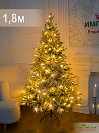 Ель искусственная Империя Елок: "Ель Аляска заснеженная с гирляндой" 1,8 м, ПЕ+ПВХ